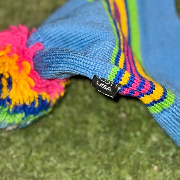1977 Scott USA Multicolor Stripe Knit Wool Pom Ski Beanie - Picture 4 of 6